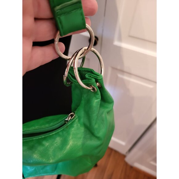 Kelly Green Faux Leather Mini Bag Silver Hardware y2k Retro Slouchy - Picture 3 of 6